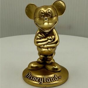 Vintage Mickey Mouse Disneyland Paperweight Brass Metal Souvenir Statue Figure